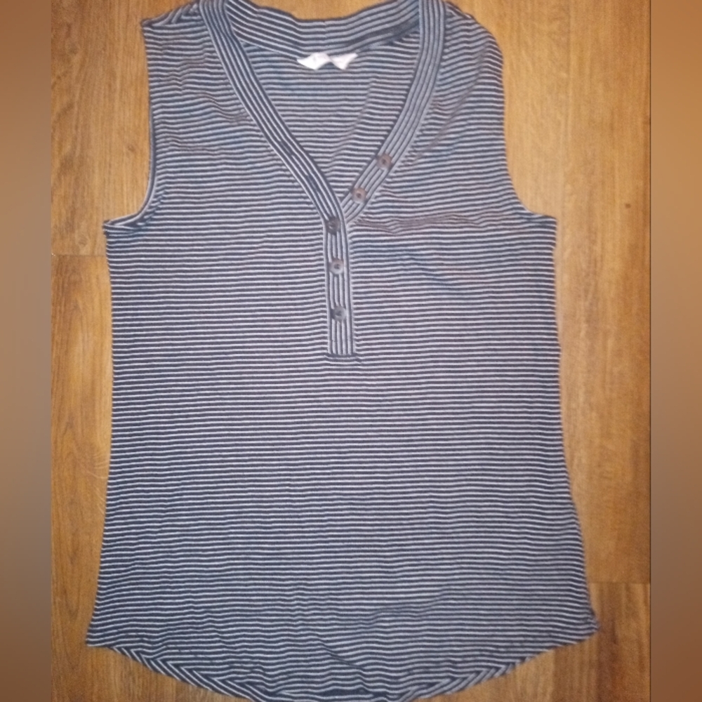 Denver Hayes Striped Tank Top - Black and White, Size Large